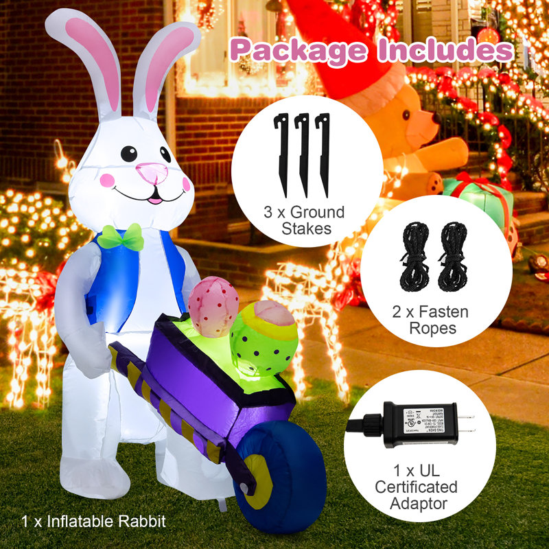 6 Ft Inflatable Yard top Decoration for Easter, Easter Bunny Push Trolley